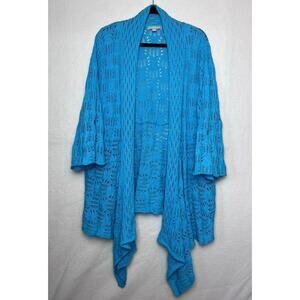 Woman Within Blue Open Weave 3/4 Sleeve Cascading Front Open Cardigan Size 1X